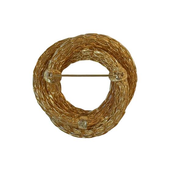 1960s Kramer of NY Gold Plated Intertwined Wire Work Circle Geometric Pin Brooch - Picture 2 of 3